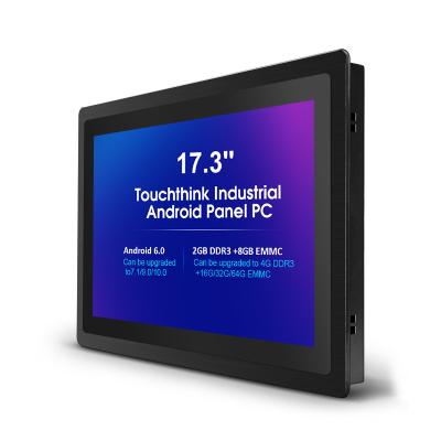 China Touchthink Aluminum Alloy Enclosure 17.3 Inch DC 12V-24V Industrial Android Touch Screen Panel PC With GPIO RS232 RS485 RK3399 for sale