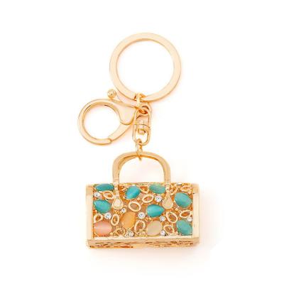 China Metal Delicate Gold Key Chain Opal Rhinestone Diamond Painting Crystal Keychain Ornaments Jewelry Carrier Bag Purse Car Pendant for sale