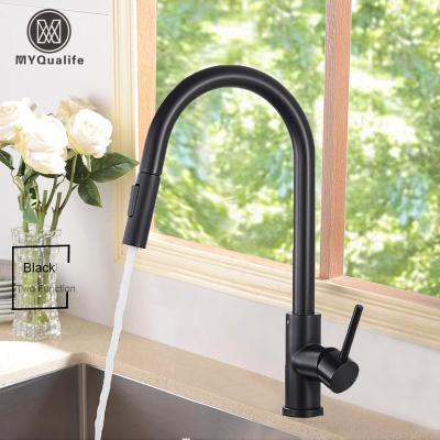 China Thermostatic Faucets Fast Shipping Black Kitchen Faucet Two Function Single Handle Pull Out Mixer Hot And Cold Water Faucets Deck Mounted for sale