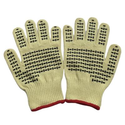 China Anti-cut heat and flame retardant Aramid knit cut resistant gloves with silicone dotted for sale