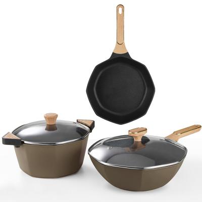 China Sustainable New Octagonal Series Non-Stick Cookware Set Medical Stone Cookware Set for sale