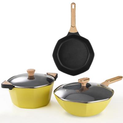 China Sustainable New Octagonal Series Non-Stick Cookware Set Medical Stone Cookware Set for sale