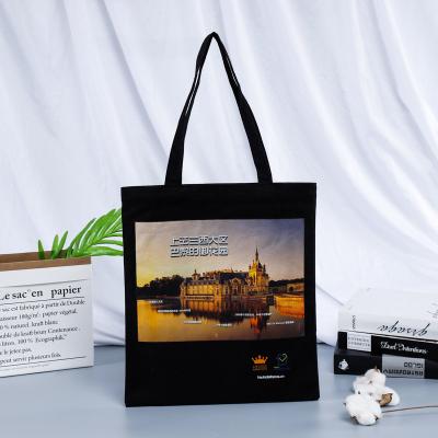 China Wholesale 100% Promotional Custom Print Canvas Handle Cotton Canvas Tote Bag Black Eco-friendly Tote Bag for sale