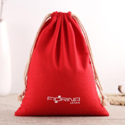 China Professional Gift Packaging Bag Cotton Bag Manufacturer Handled Pouch Package Red Printed Logo for sale