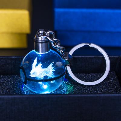 China Fashion Crystal Stones LED Healing Crystal Stones Key Chain Keepsake Push Ball Souvenir Gifts Promotion Gift Crystal Key Chain for sale