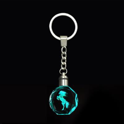 China Souvenir Gift Decoration Horse Pattern Led Key Chain Logo Light Crystal Custom Laser Engraving Glass Crystal K9 Key Chains For Holiday Souvenirs for sale