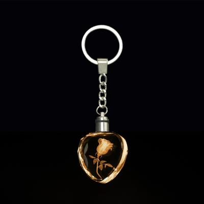 China 2021 Modern Christmas Souvenirs Crystals Rose Keychains Custom Logo Heart Crystal Key Chain for sale