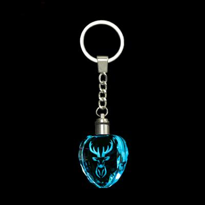 China Modern 3D Laser Engraving Heart Elk Model Key Chain Healing Stones Crystal Key Chain High Quality LED for sale