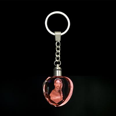 China Wholesale Custom Modern Gift Heart Lover 3D Changeable Color UV Printing Crystal Key Chain for sale