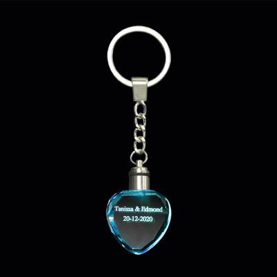 China Modern 3d Heart Laser Custom Logo Keepsake Crystal Key Chain Crystal Key Chain For Wedding Gifts for sale