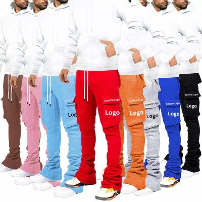 China Custom Streetwear Men's Logo Men Stacked Joggers With Pocket Anti-Wrinkle December OEM Sweatpants Sweatpants Flares Cargo Stacked Culotte Pants for sale