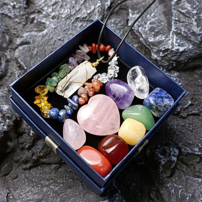 China China Hot Selling Spiritual Meditation Crystal Heart Healing Crystal 7 Chakra Tumbling Stone Box Set for sale