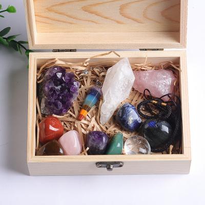 China China Natural Colorful Crystal Raw Stone Polishing Crushed Stone Combination Set Gem Jade Crafts Gift Decoration for sale