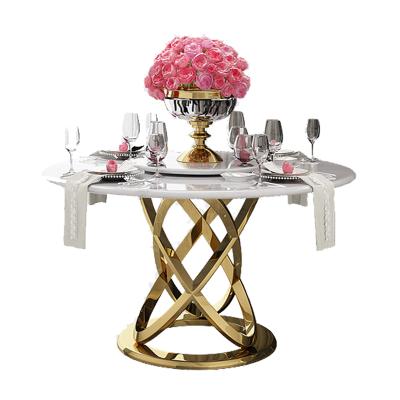 China Home Dining Furniture Modern Marble Top Table Sets Marble Top Dining Table with Shiny Stainless Steel Base for sale