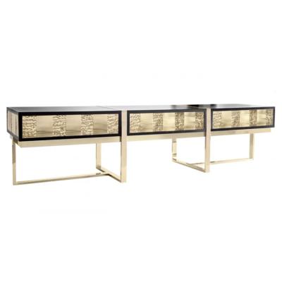 China Gold Stainless Steel Base Luxury Modern Living Room TV Stand Art Deco Inspired TV Unit with Gold Stainless Steel Base for sale