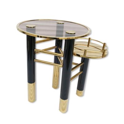 China Living Room Modern Glass Gold Coffee Table Stainless Steel Framed Legs Around Mirror Coffee Tables Set Glass Furniture for sale