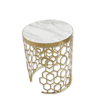 China Irregular round side table stainless steel gold base home furniture coffee table modern luxury decorempty gold side tables for sale