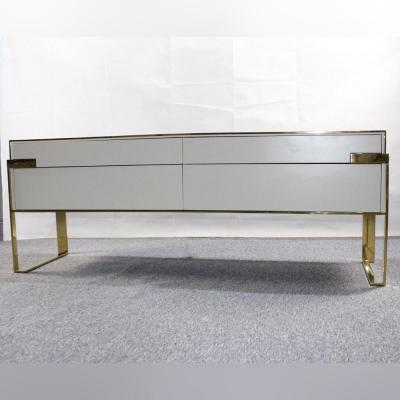 China Luxury stainless steel frame furniture TV stand modern design gold stainless steel living room cabinet for villa and hotel for sale