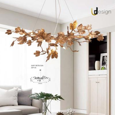 China Modern decoration light hotel living room villa full copper maple leaves chandeliers for sale for sale