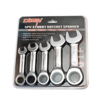 China Chrome Vanadium Steel Durbale 5 Pcs Open Combination Ratchet Stubby Set for sale