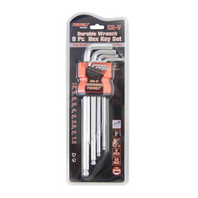 China & CR40; 9pcs Extra Long Carbon Steel Ball End Hex Allen Wrench Wrench Set for sale