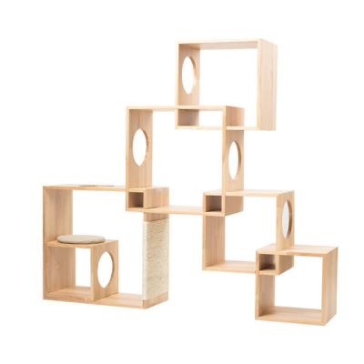 China Viable Checkered Wood Cat Tree Cat Wall Furniture Cat Tree for sale