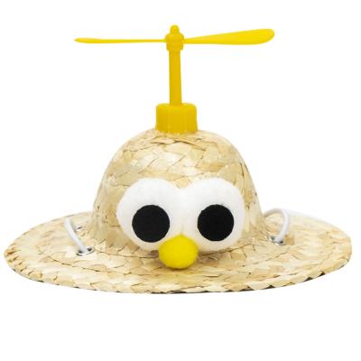 China Pet Viable Birthday Factory Direct Sales Decorative Bamboo Dragonfly Straw Hat for sale