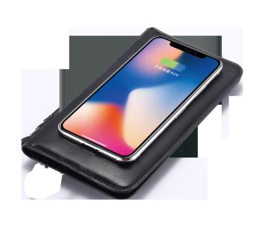 China Wireless Charging and Power Bank Leather Wireless Charging Travel Wallet with Power Bank for sale