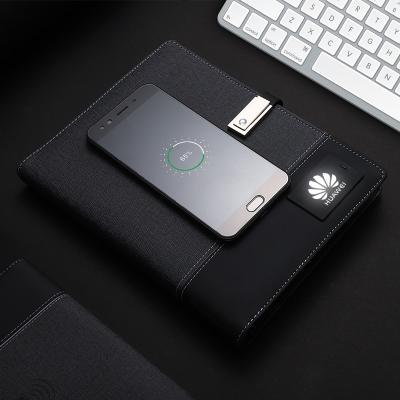 China Hardcover Custom logo wireless charging USB disk Power bank charging notebook for sale