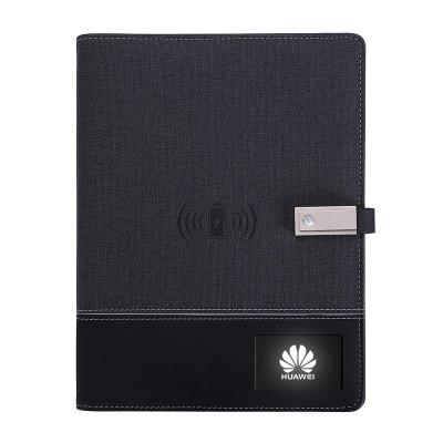 China Printed Power Bank Business Notebook A5 Creative Multifunctional Stationery Laptop with Wireless Charging Treasure Ring Cover Leather for sale