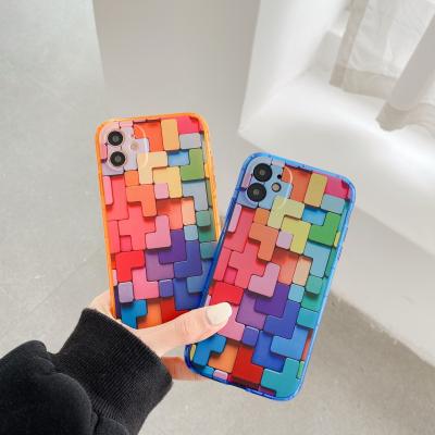 China Hot Sale Anti-Slip Phone Cases Cool Colorful Square For iphone 13 12 mini 11 pro case max 7 8 plus XR X XS Se silicone cover for sale