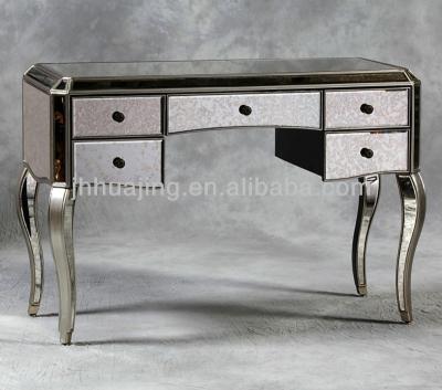 China Contemporary Classic French Style Antique Silver Trimmed 5 Drawer Mirrored Conslole Table /Desk for sale