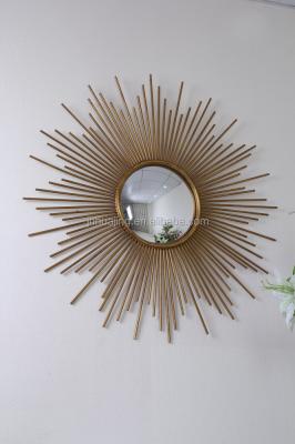 China European Style Sunburst Gold Antique Metal Framed Decorative Wall Mirror for sale