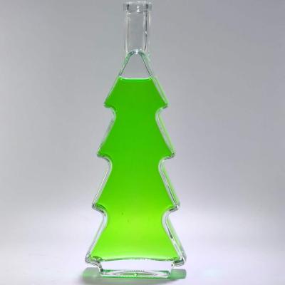 China Beverage 200ml 375ml 500ml Christmas Tree Shape Glass Bottle For Wine Vodka Beverage for sale