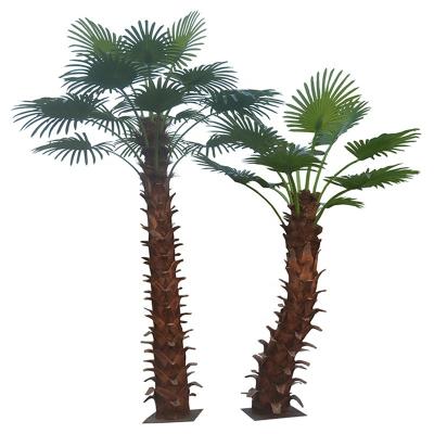 China Eco-friendly size 200cm+140cm artificial herringbone bark fan palm set, double palm tree for indoor decoration for sale