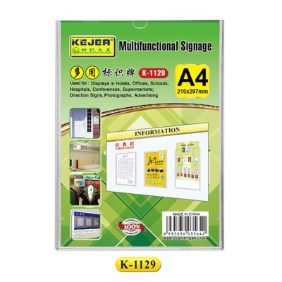 China Cheap Quality Insect Sign Rack A4 A5 A6 Wall Mount Plastic Hanging Advertising Sign Holder K-1129 for sale