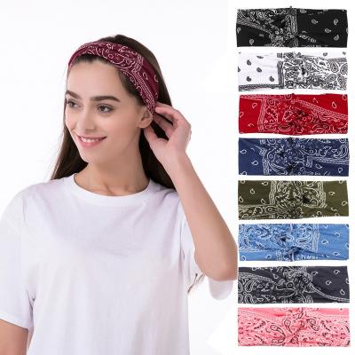 China European and American Simple Crescent Cross Print Fabric Cloth Band Cashew Edge Headband Ladies Hair Decoration Wide Headwear for sale