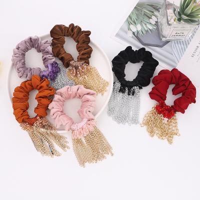 China French Hair Chains Hair Rope Girl Hair Decoration Large Intestine Ring Large Intestine Hair Ring CIS Tassel Vintage Flower Head Satin Hair Rope for sale