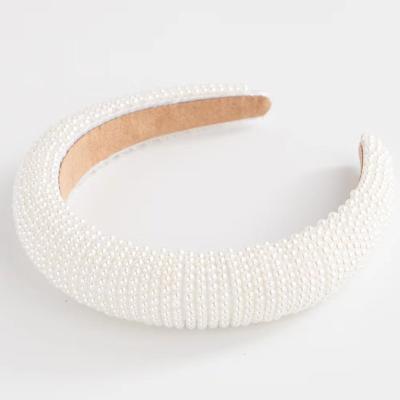 China Amazon Edge Soft White Baroque Wide Headband Handmade Sponge Bead Headband For Wedding for sale