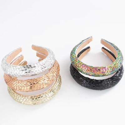 China Hot Selling Sponge Border Headdress All Wide Rhinestone Edge Baroque Hair Band Diamond Hair Band For Birthday Party for sale