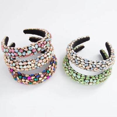 China Hot Selling Colorful Crystal Baroque Hair Decoration Winter Edge Sponge Ladies Rhinestone Handmade Wide Rhinestone Headband Baroque Headband For Women for sale