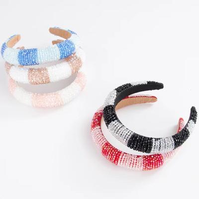 China Popular Handmade Sponge Edge Hair Band Fashion Rhinestone Wide Headdress Decoration Rhinestone Hair Band For Women for sale