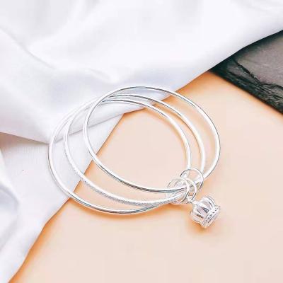 China CLASSIC 999 purity silver crown three-ring pendant bracelet gift for lovers for sale