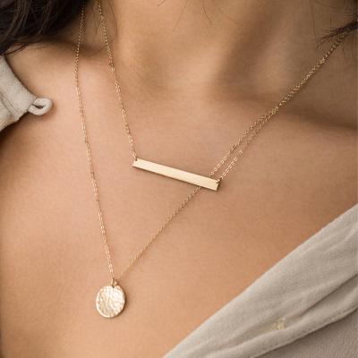 China Fashionable Stainless Steel Necklace Women Gold Plated Bar Coin Pendant Necklace Eco-Friendly Simple Multi Layered Luxury Jewelry for sale