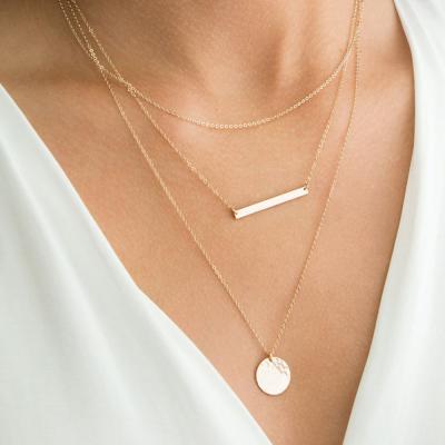 China Multi Layered Minimalist Statement Necklace Women Stainless Steel Gold Chain Environmental Friendly Bar Pendants Necklaces Fine Jewelry for sale