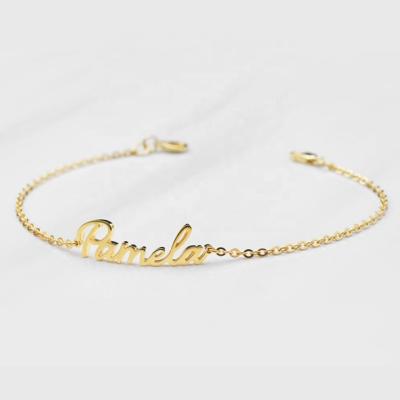 China 2021 Custom Name Gold Charm Bangle Stainless Steel Bracelet Customized Environmentally Friendly Brand Name Jewelry Couples Bracelet for sale