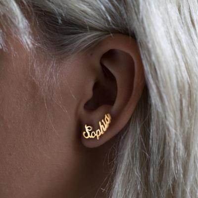 China CLASSIC Custom Name Stud Earrings For Women Stainless Steel Earring 14k Gold 2022 Trendy Jewelry Wholesale for sale