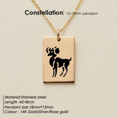 China CLASSIC Zodiac Necklaces Gold Charms Engrave Jewelry Libra Virgo Aries Zodiac Pendant Stainless Steel Necklace For Women for sale