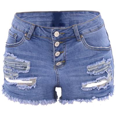 China Slim fit QUICK DRY high spring cotton and comfortable summer trend light color slim fit ripped short denim shorts jeans for women for sale