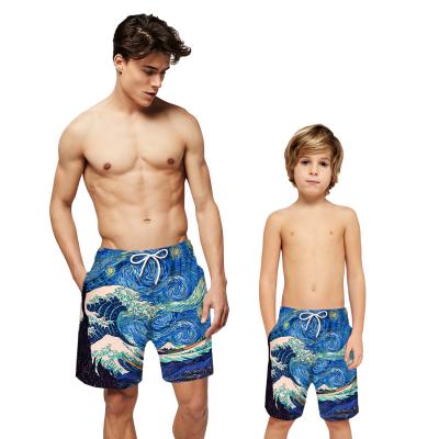 China 2022 Custom Summer Anti-wrinkle full print loose father and son sprts wear board jogger beach pants swim shorts for sale